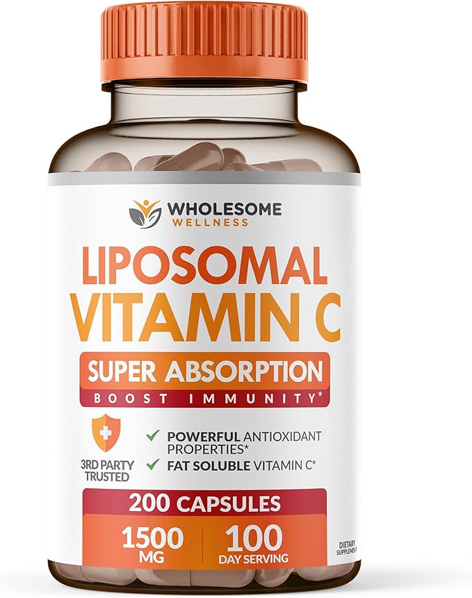 Liposomal Vitamin C Capsules (200 Pills 1500mg Buffered) High Absorption VIT C, Immune System & Collagen Booster, High Dose Fat Soluble Immunity Support Ascorbic Acid Supplement, Natural Vegan