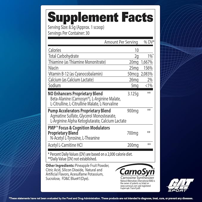 GAT SPORT PMP (Peak Muscle Performance), Pre-Workout, 30 Servings (Raspberry Lemonade)