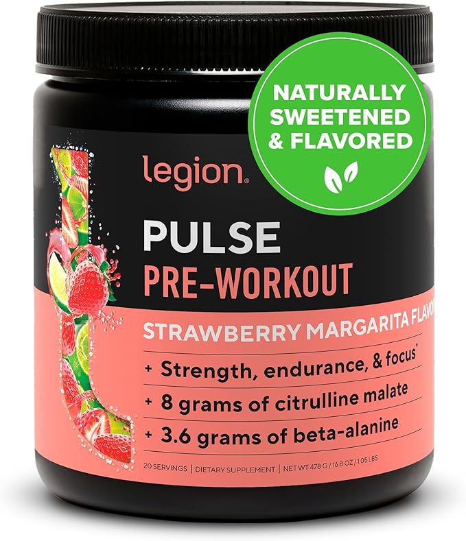 LEGION- All Natural Nitric Oxide Preworkout Drink to Boost Energy, Creatine Free, Naturally Sweetened, Beta Alanine, Citrulline, Alpha GPC (Strawberry Margarita)