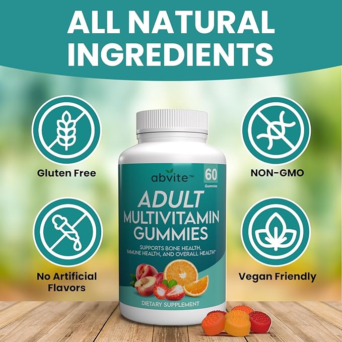 Plant-Based Multivitamin Gummies, Daily multivitamins for Men and Women with Vitamins A, C, D, E, B-3, B-6, B-12, Biotin, inositol, Non-GMO, Gluten Free, 60 Count (30 Days Supply)