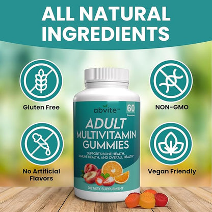 Plant-Based Multivitamin Gummies, Daily multivitamins for Men and Women with Vitamins A, C, D, E, B-3, B-6, B-12, Biotin, inositol, Non-GMO, Gluten Free, 60 Count (30 Days Supply)