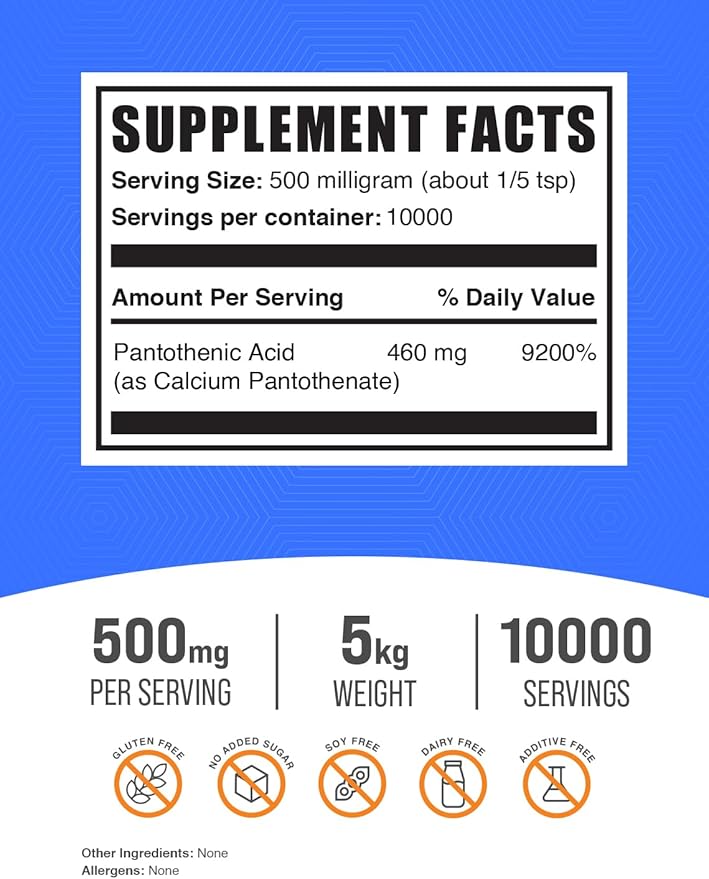 BulkSupplements.com Vitamin B5 Powder - as Calcium Pantothenate, B5 Vitamins - Gluten Free, 500mg of Vitamin B5 Pantothenic Acid per Serving, 5kg (11 lbs) (Pack of 5)