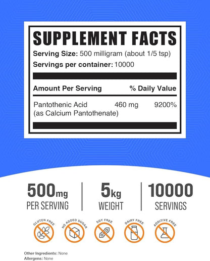 BulkSupplements.com Vitamin B5 Powder - as Calcium Pantothenate, B5 Vitamins - Gluten Free, 500mg of Vitamin B5 Pantothenic Acid per Serving, 5kg (11 lbs) (Pack of 5)
