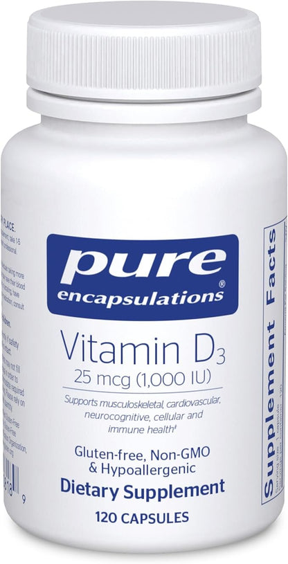 Pure Encapsulations Vitamin D3 25 mcg (1,000 IU) - Supplement to Support Bone, Joint, Breast, Heart, Colon & Immune Health - with Premium Vitamin D - 120 Capsules
