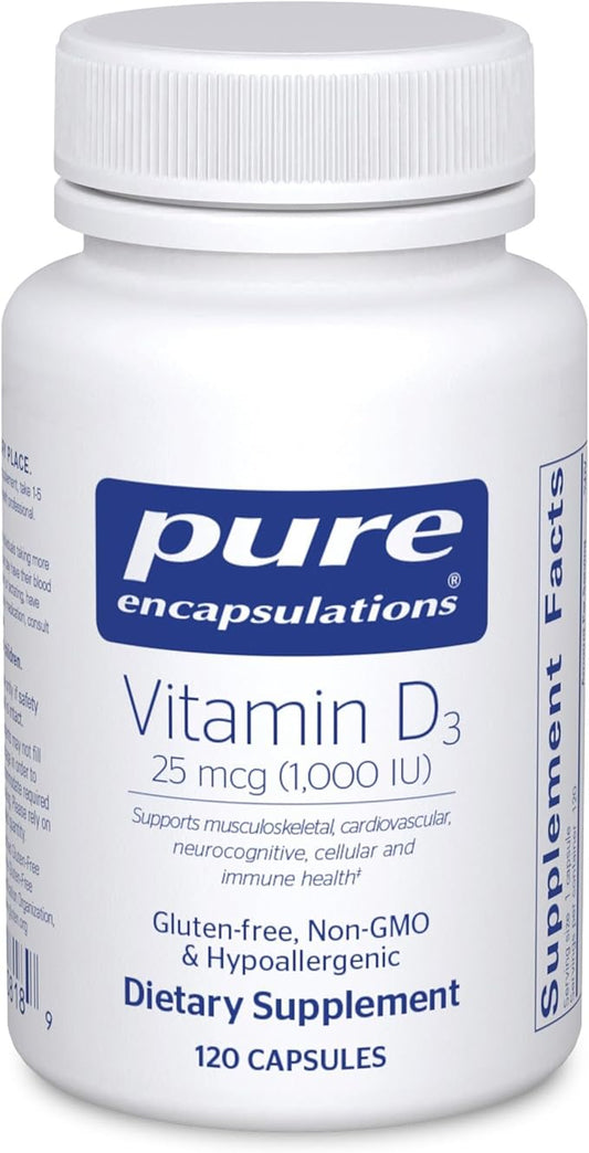 Pure Encapsulations Vitamin D3 25 mcg (1,000 IU) - Supplement to Support Bone, Joint, Breast, Heart, Colon & Immune Health - with Premium Vitamin D - 120 Capsules