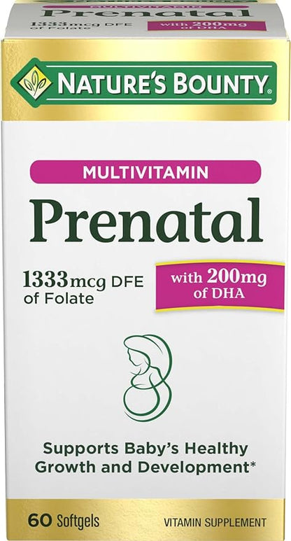 Nature's Bounty Prenatal Multivitamin, Supports Baby's Healthy Growth and Development, with 200mg DHA, 60 Softgels