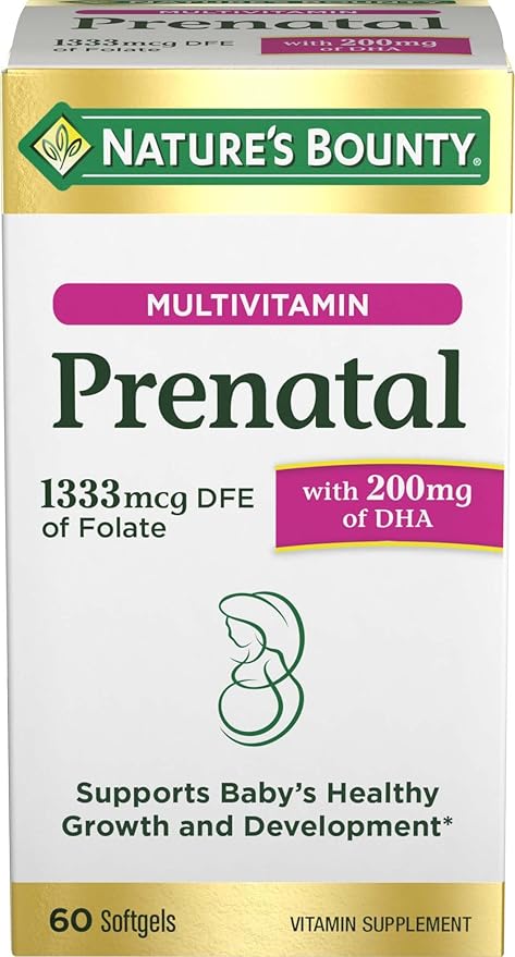 Nature's Bounty Prenatal Multivitamin, Supports Baby's Healthy Growth and Development, with 200mg DHA, 60 Softgels