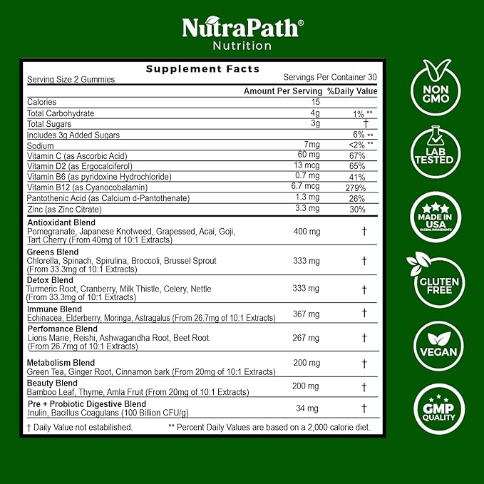Superfood Daily Greens Gummies - Fruits, Veggies, and Super Foods for Immunity, Energy - 60 Gummies