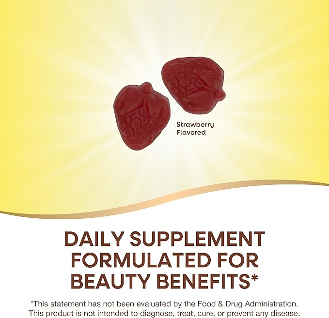 Nature's Way Alive! Hair, Skin & Nails Premium Gummies, Beauty Formula*, with Collagen, Biotin, Vitamins C & E, Strawberry Flavored, 60 Gummies (Packaging May Vary)