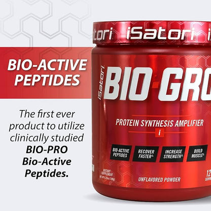 iSatori BIO-GRO Protein Synthesis Amplifier, for Muscle Recovery & Growth, Enhanced Stimulant Free Pre-Workout & Colostrum Supplement with Bio-Active Peptides- Unflavored (120 Servings)