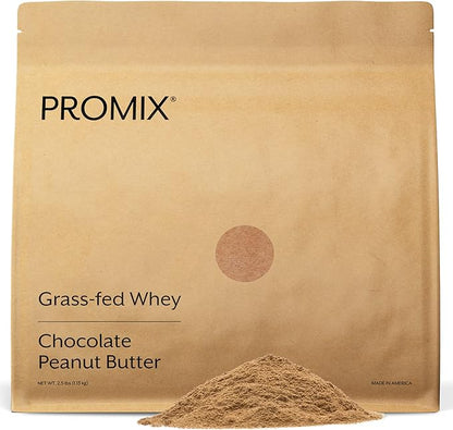 Promix Whey Protein Powder, Chocolate Peanut Butter - 2.5lb Bulk - Grass-Fed & 100% All Natural - ­Post Workout Fitness & Nutrition Shakes, Smoothies, Baking & Cooking Recipes - Gluten-Free