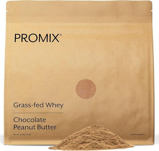 Promix Whey Protein Powder, Chocolate Peanut Butter - 2.5lb Bulk - Grass-Fed & 100% All Natural - ­Post Workout Fitness & Nutrition Shakes, Smoothies, Baking & Cooking Recipes - Gluten-Free