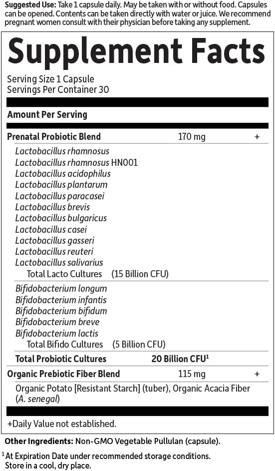Garden of Life - Dr. Formulated Probiotics Once Daily Prenatal - Acidophilus and Bifidobacteria Probiotic Support for Mom and Baby - Gluten, Dairy, and Soy-Free - 30 Vegetarian Capsules