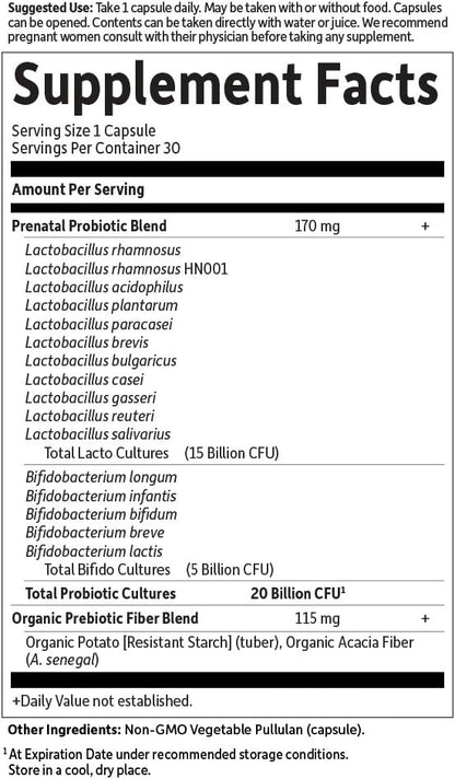 Garden of Life - Dr. Formulated Probiotics Once Daily Prenatal - Acidophilus and Bifidobacteria Probiotic Support for Mom and Baby - Gluten, Dairy, and Soy-Free - 30 Vegetarian Capsules