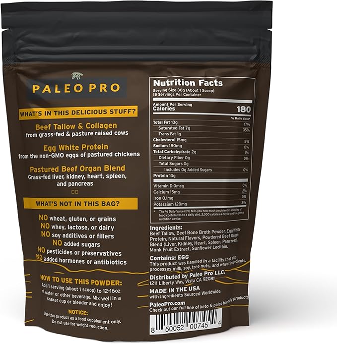PaleoPro Carnivore Complete (Aztec Vanilla) Pastured & Cage-Free Protein, Grass-Fed Beef Tallow, Beef Organs | No Sugar, Soy, Grains or Net Carbs | Gluten Free. Paleo & Keto Macros (15 Servings)