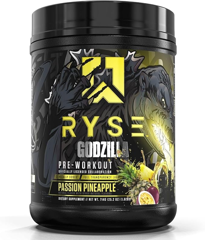 Ryse Noel Deyzel x Godzilla Pre Workout | Intense Pumps, Energy, & Focus | Citrulline & Beta Alanine | 400mg Total Caffeine | 40 Servings (Passion Pineapple)