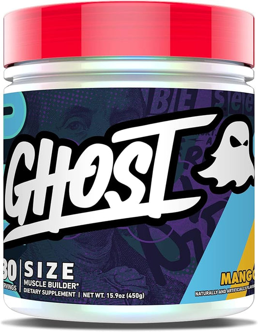GHOST Size Muscle Builder Dietary Supplement - Mango, 30 Servings - Muscle Growth and Strength Building Supplements for Men & Women - Creatine, Betaine & Beta-Alanine - Free of Sugar & Gluten, Vegan