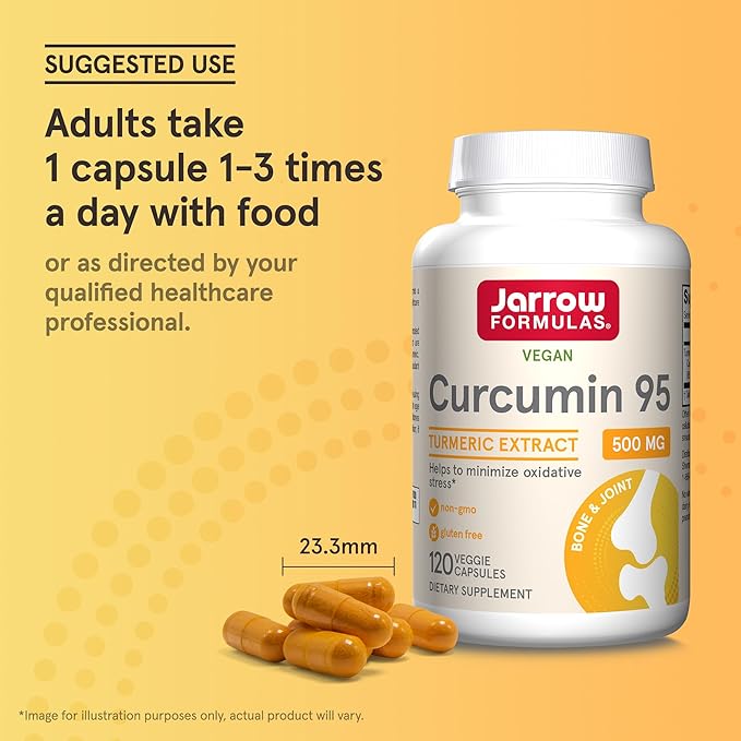 Jarrow Formulas Curcumin 95 500 mg, Turmeric Curcumin Extract for Antioxidant Support, Bone and Joint Support Dietary Supplement, 120 Veggie Capsules, Up to 120 Servings