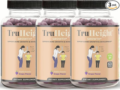 TruHeight Growth Gummies (Grape) Natural Growth & Development Supplement for Kids & Teens - Endorsed by Pediatricians - Vitamin D, K, Calcium & Ashwaganda - Bone Strength - Kids Vitamins - Ages 5+