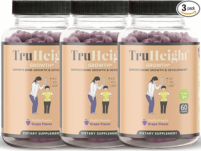 TruHeight Growth Gummies (Grape) Natural Growth & Development Supplement for Kids & Teens - Endorsed by Pediatricians - Vitamin D, K, Calcium & Ashwaganda - Bone Strength - Kids Vitamins - Ages 5+