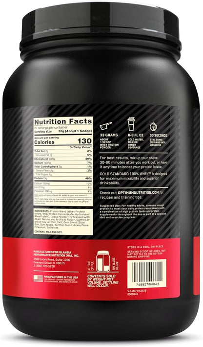 Optimum Nutrition Gold Standard 100% Whey Protein Powder, Chocolate Hazelnut, 2 Pound (Packaging May Vary)