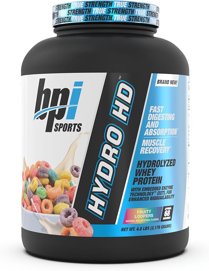 BPI Sports Hydro HD - 100% Hydrolyzed Whey Protein Powder - Muscle Growth, Recovery, 25g of Protein, Low Carb, Low Sugar, Fast Absorbing (68 Servings, Fruity Loopers)
