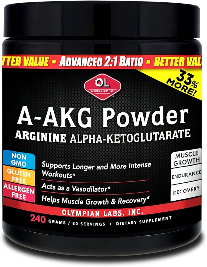 Olympian Labs PSN A-AKG Powder for Men's Health, Energy & Sports Nutrition Performance, 80 Servings, 240 Gram Jar