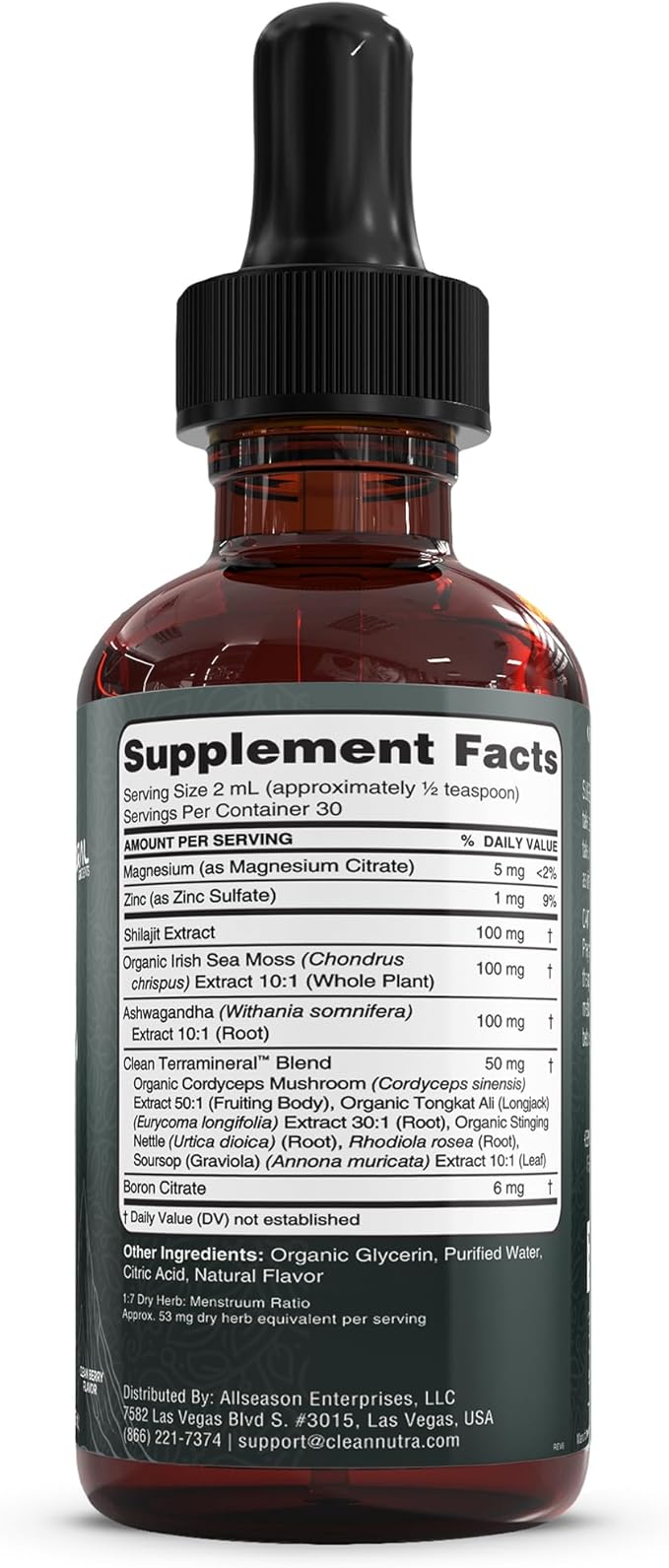 Shilajit Liquid Drops with Sea Moss, Ashwagandha, Zinc, Magnesium, Liquid Vitamins for Women and Men - Terra Mineral by Clean Nutra