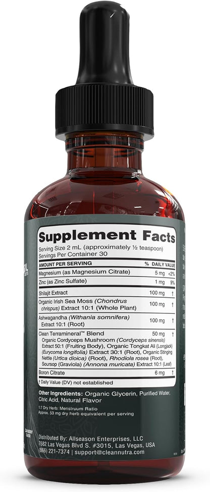 Shilajit Liquid Drops with Sea Moss, Ashwagandha, Zinc, Magnesium, Liquid Vitamins for Women and Men - Terra Mineral by Clean Nutra