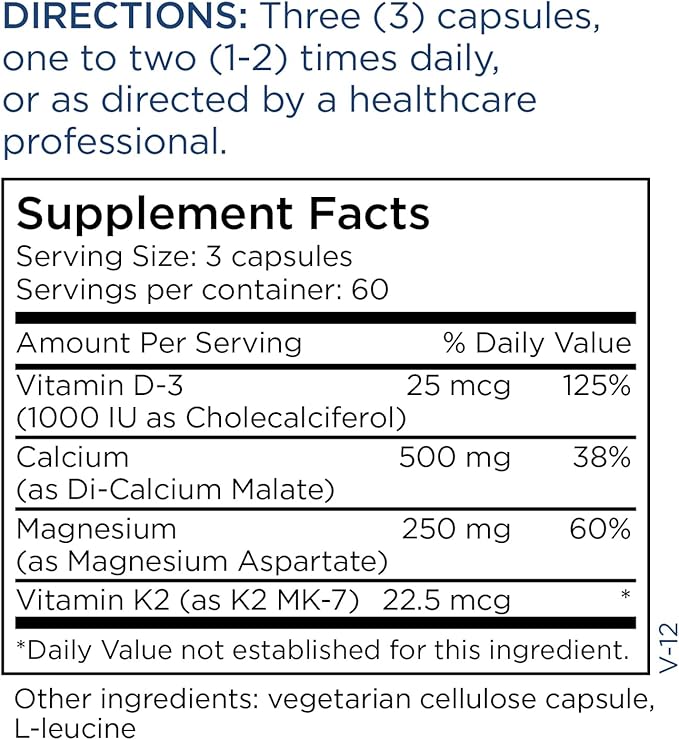 Metabolic Maintenance Cal/Mag Plus - Magnesium and Calcium Supplement with Vitamin D3 + K2 - Magnesium Calcium Supplement for Healthy Bone, Nerve and Muscle Function (180 Capsules)