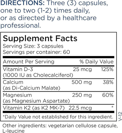 Metabolic Maintenance Cal/Mag Plus - Magnesium and Calcium Supplement with Vitamin D3 + K2 - Magnesium Calcium Supplement for Healthy Bone, Nerve and Muscle Function (180 Capsules)