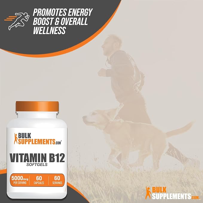 BulkSupplements.com Vitamin B12 1000 mcg Softgels - Cyanocobalamin, Vitamin B Supplements, B12 Pills - Gluten Free, 1 Vitamin B12 Softgel per Serving, 60-Day Supply, 60 Softgels