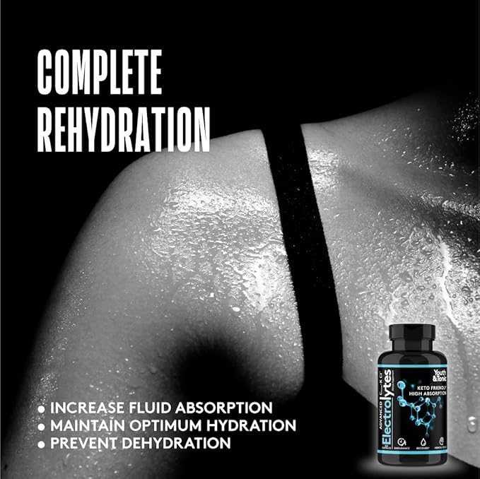 Complete Electrolyte Supplement w High Bioavailability and Cmax Chloride Potassium Magnesium for Endurance Muscle Recovery Mental Focus. Rapid Rehydration Salts and Keto Friendly Pills with 200 caps