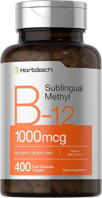 Horbaach Vitamin B12 Sublingual 1000 mcg | 400 Tablets | Methyl Supplement for Women and Men | Fast Dissolve Pills | Berry Flavor | Vegan, Non-GMO, and Gluten Free