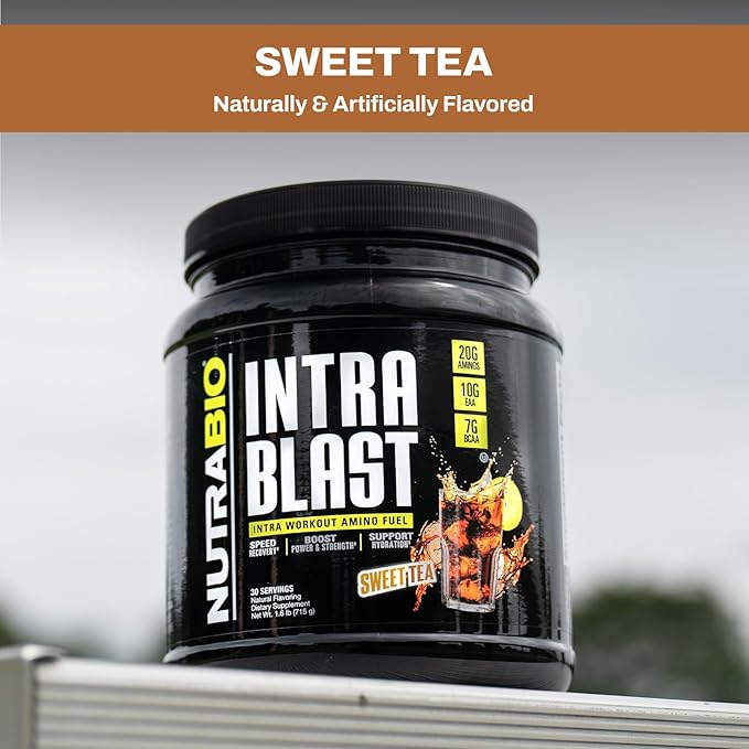 NutraBio Intra Blast BCAA EAA Electrolyte and Hydration Powder - Amino Acid Supplement, EAA/BCAA Powder - Non-GMO and Gluten Free - Sweet Tea - 30 Servings