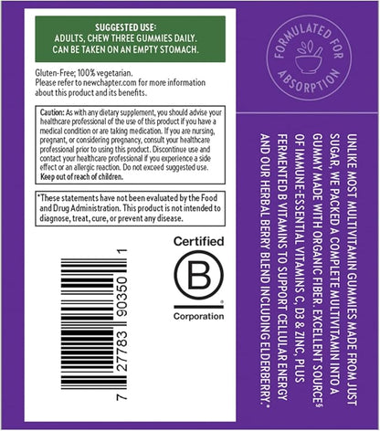 New Chapter Women’s Multivitamin Gummies - 66% Less Sugar, Women’s Gummy Vitamins with Vitamin C, D3 & Zinc, Non-GMO, Gluten Free, Berry-Citrus, 75ct