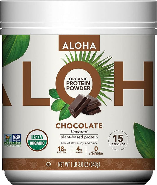 ALOHA Organic Plant Based Protein Powder, Stevia Free, Chocolate, 19.6 oz, 15 Servings