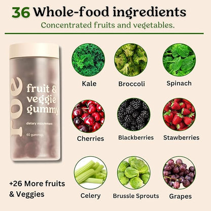 Roe Wellness- Kids Immune Support Vitamin Gummies Fruits & Veggie Probiotics | Clean Ingredients, No Artificial Colors or Flavors | Concentrated 18 Vegetable & 8 Fruit (60 Count)
