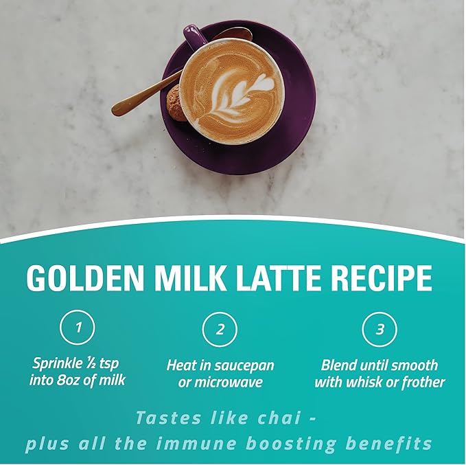 Turmaquik Organic Golden Milk Turmeric Powder, Immune Support + Superfood Blend of Ginger, Black Pepper, Curcumin, Cinnamon, Cardamom + Vitamins C, D, B6, B12, Zinc (3.2 Ounce)