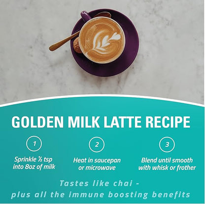 Turmaquik Organic Golden Milk Turmeric Powder, Immune Support + Superfood Blend of Ginger, Black Pepper, Curcumin, Cinnamon, Cardamom + Vitamins C, D, B6, B12, Zinc (3.2 Ounce)