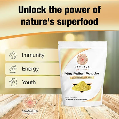 Pine Pollen Powder Wild Harvested - 99% Cracked Cell Wall (8oz/227g) Supports Healthy Energy & Longevity