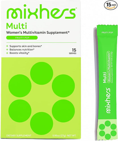 Multi - Daily Multivitamin Drink Mix - For Immune Health, Energy, Nutrition, Skin & Bones - With Vitamin B12, Folate & More - 15 Packets - Fruity Pop Flavor