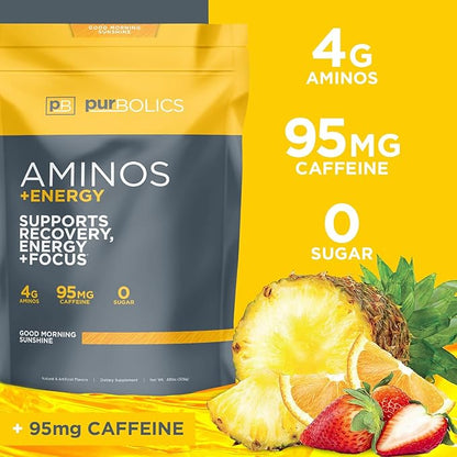 Aminos + Energy | Supports Recovery, Energy & Focus | 95mg of Caffeine, 0 Sugar & 60 Servings (Good Morning Sunshine)