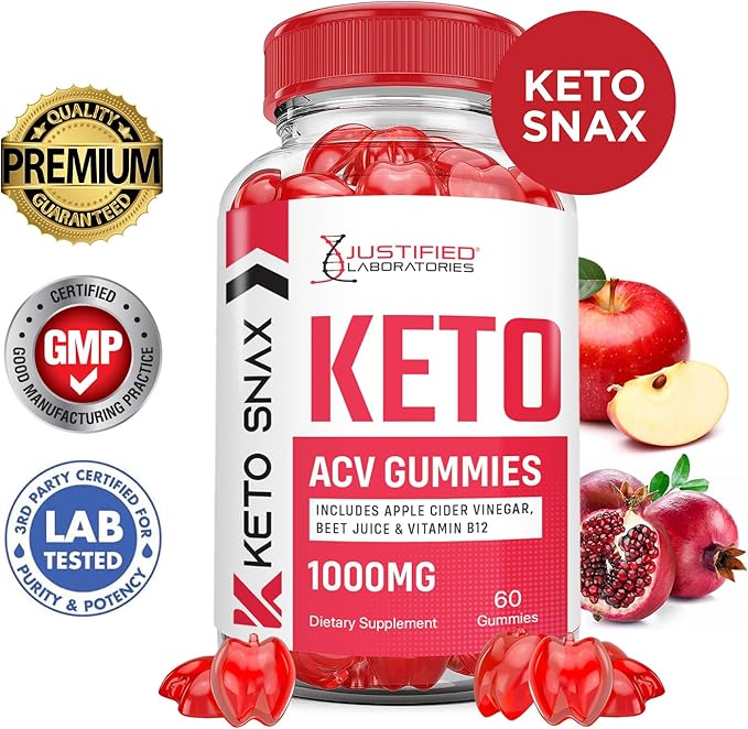 (5 Pack) Keto Snax Keto ACV Gummies Advanced Formula 1000MG Keto Snax Keto Gummies Apple Cider Vinegar Formulated with Pomegranate Beet Juice Powder B12 Vegan Non GMO 300 Gummys