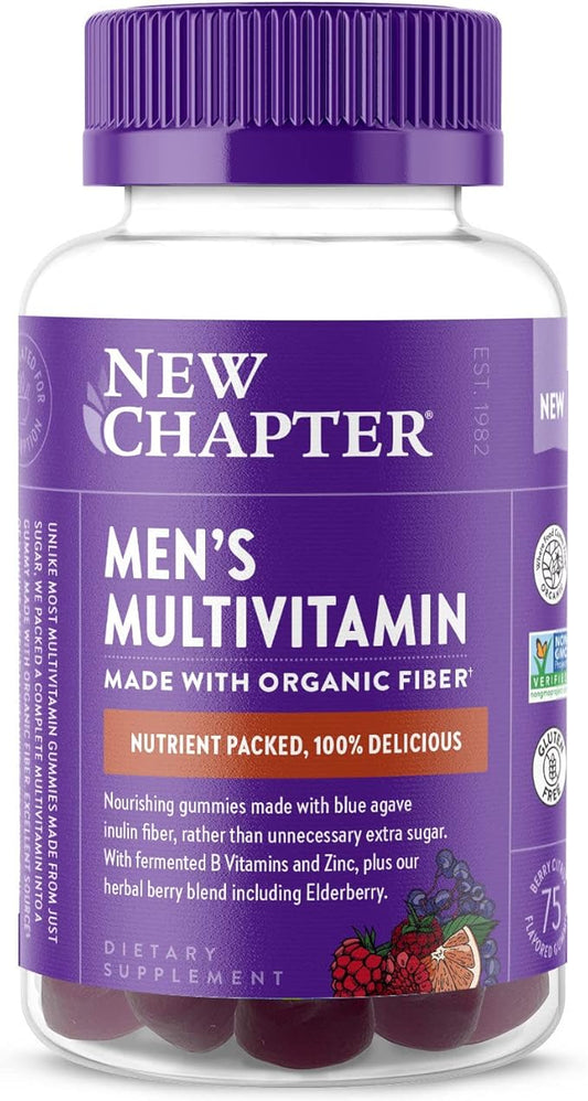 New Chapter Men’s Multivitamin Gummies, 66% Less Sugar, Men’s Gummy Vitamins with Vitamin C, D3 & Zinc, Non-GMO, Gluten Free, Berry-Citrus, 75ct
