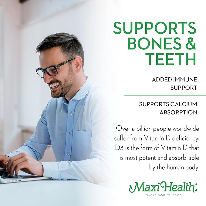 Maxi Health Kosher Vitamin D3 3000 IU - Pure Vitamin D 3000 IU for Healthy Bones, Teeth, Immune Support - High Absorption Vit D3 (180 Liquid Gels)