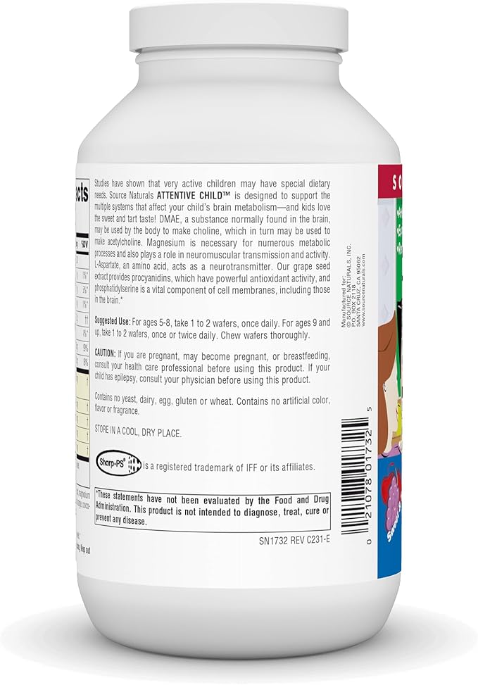 Source Naturals Attentive Child Chewable Wafers for Brain Metabolism Support - 120 Fruit Wafers