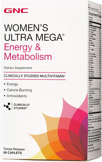 GNC Womens Ultra Mega Energy and Metabolism Multivitamin for Women, 90 Count, for Increased Energy, Metablism, and Calorie Burning