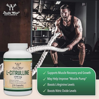 L Citrulline Capsules 1,200mg Per Serving, 210 Count (L-Citrulline Increases Levels of L-Arginine, Acts as a Nitric Oxide Booster) Muscle Recovery Supplement to Improve Muscle Pump by Double Wood
