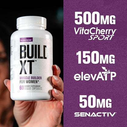 Jacked Factory Build-XT for Women - Muscle Builder for Women with VitaCherry, ElevATP, & Senactiv to Increase Muscle Growth, Muscle Recovery, & Boost Energy - 60 Count